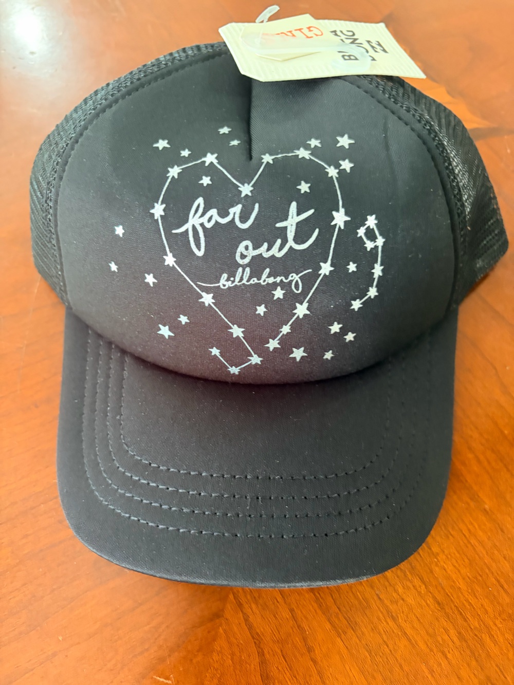 Billabong Black Kids Trucker Hat with White Star Heart Design